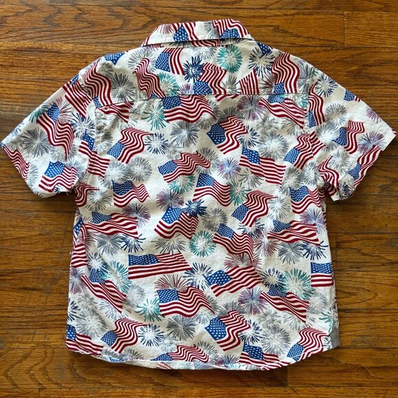 Boys Patriotic Flag & Fireworks Button-Up Shirt Short Sleeve Cotton Size 7 - Picture 2 of 3